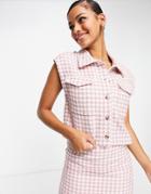 Asos Design Boucle Houndstooth Suit Vest In Pink