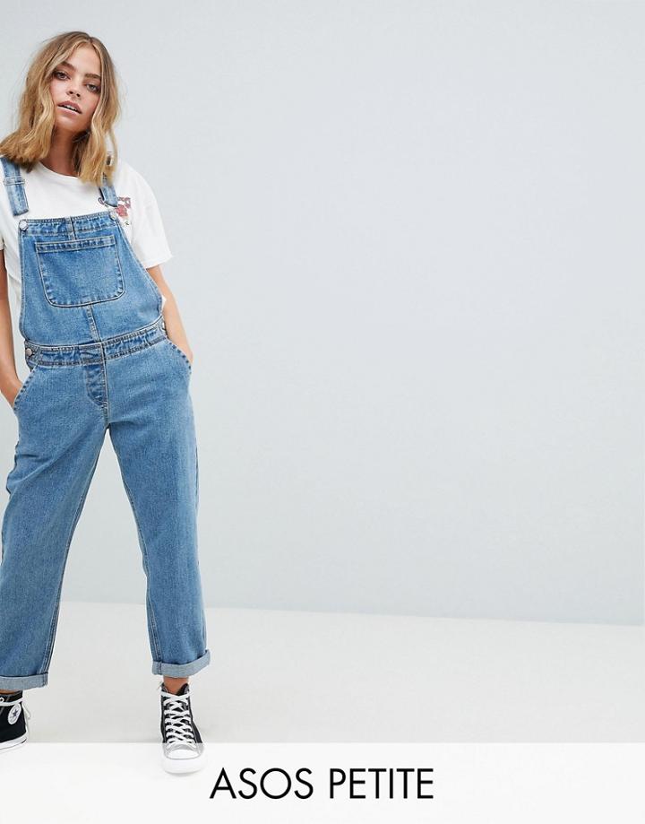 Asos Design Petite Denim Overall In Midwash Blue - Blue