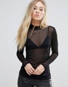 B.young Spot Sheer Long Sleeve Top - Black
