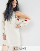 Milk It Vintage Military Dress With Cold Shoulder & Embroidery - Cream