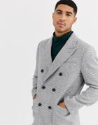 Gianni Feraud Premium Wool Blend Double Breasted Peak Lapel Gray Check Overcoat-green