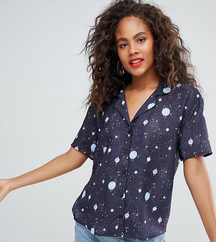 Asos Design Tall Bowling Shirt In Planet Print - Multi