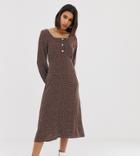 Mango Polka Dot Square Neck Midi Dress In Brown