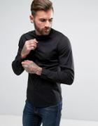 Asos Slim Shirt With Stretch In Black With Grandad Collar - Black