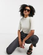 Vero Moda High Neck T-shirt In Off White-brown