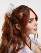 Pieces Organza Hair Scrunchie With Floral Embroidery In White
