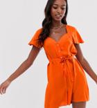 Asos Design Tall Frill Sleeve Romper With Cut Out Back-multi