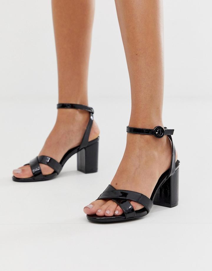 Oasis Heeled Sandals With Cross Strap In Black - Black