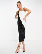 & Other Stories Embellished Color Block Midi Dress Black And White