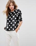 Asos Spot Sequin Tee With Puff Sleeve - Multi