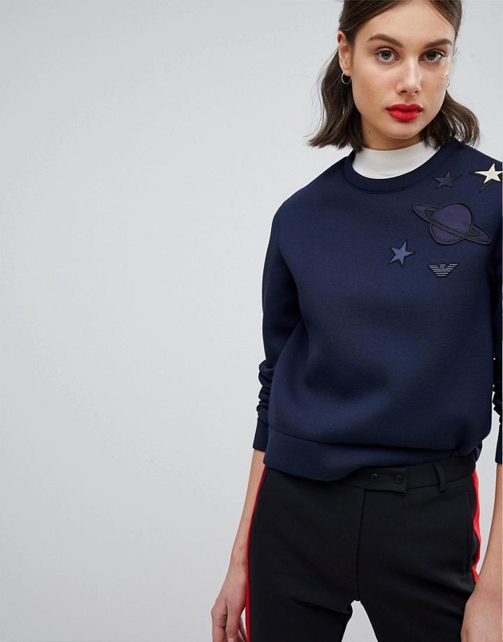 Emporio Armani Planet Applique Bonded Sweat - Navy