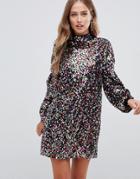 Asos Design All Over Sequin Multi Color Mini Shift Dress - Red