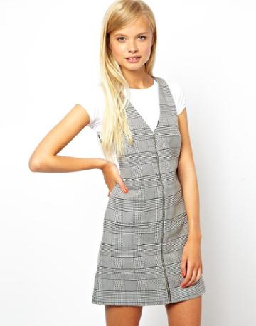 Asos Shift Dress In Check With Zip Front