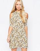 Club L Cold Shoulder Dress In Paisley Print - Cream