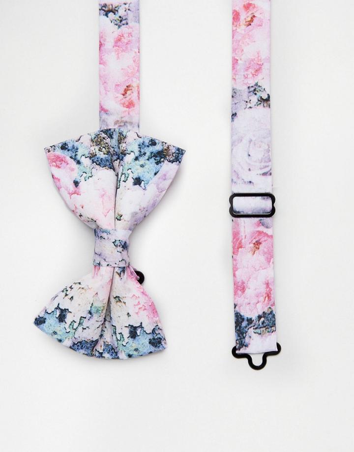 Asos Bow Tie In Floral Print - Pink