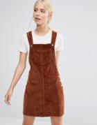 Brave Soul Cord Pinafore Dress - Tan