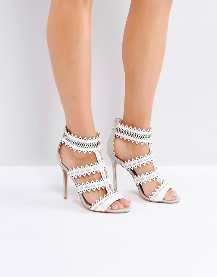 Forever Unique Zig Zag Weaved Strap Heeled Sandal - Cream