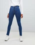 Weekday Thursday High Waist Skinny Jeans With Organic Cotton In Mid Blue - Blue
