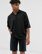 Asos Design Oversized Polo Shirt With Revere Collar In Scuba - Black