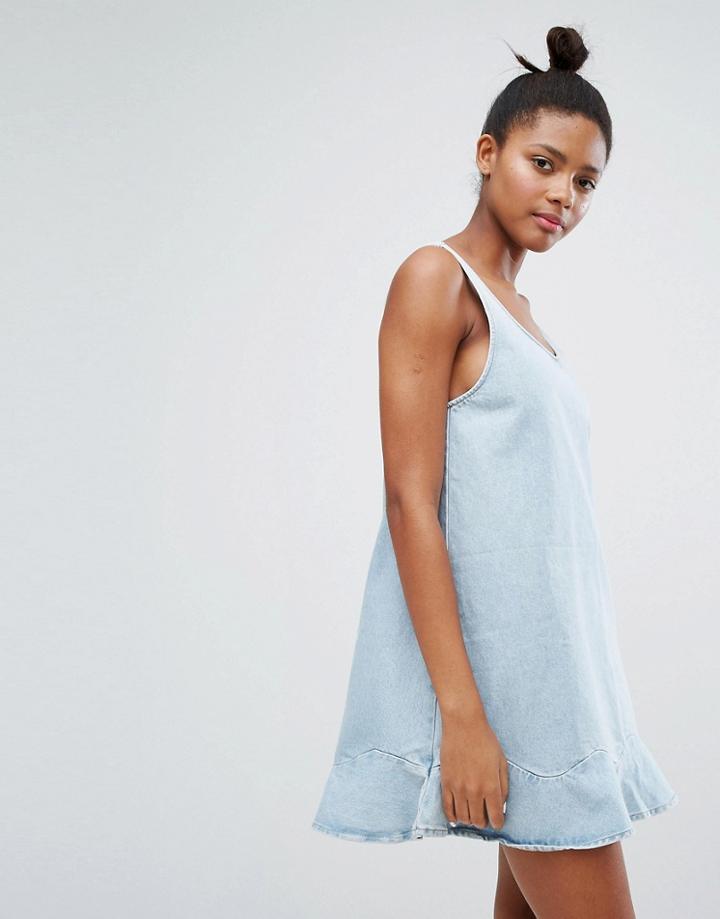 Monki Flip Hem Denim Dress - Blue