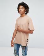 New Look T-shirt With Lace Side In Nude - Pink