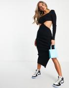 Topshop Knitted Cut Out Dress With Slit In Black
