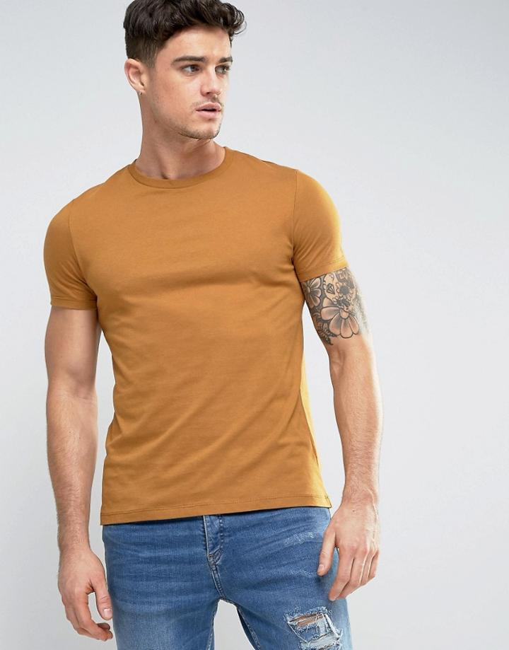 Asos T-shirt With Crew Neck In Tan - Tan