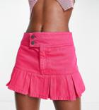 Asyou Drop Waist Pleated Denim Mini Skirt In Pink