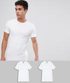Asos Design 2 Pack Organic Muscle Fit T-shirt With Crew Neck Save-white