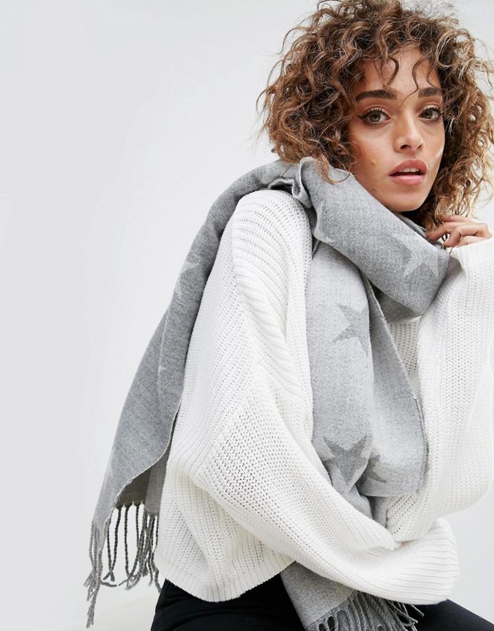 Boardsmans Star Print Oversized Scarf - Gray
