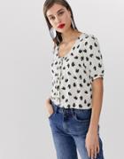 Vero Moda Floral Volume Sleeeve Button Through Blouse - White