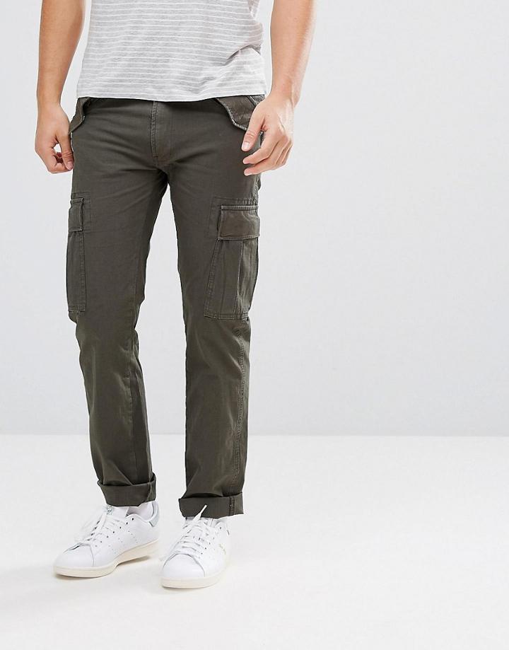Celio Cuffed Cargo Pants In Khaki - Green