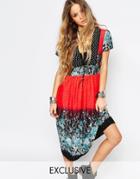 Reclaimed Vintage Eyelet Front Tea Dress In Mixed Festival Floral - Multi