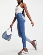 Topshop Jamie Color Block Jeans In Mid Blue-blues