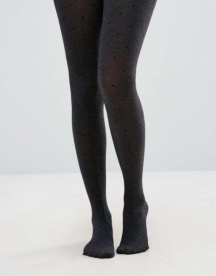 New Look Gray Marl Spot Tights - Black