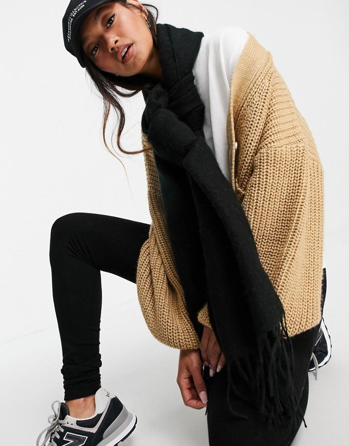 Asos Design Supersoft Scarf With Tassels In Black