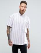 Asos Oversized Vintage Oxford Stripe Shirt In Pink - Pink