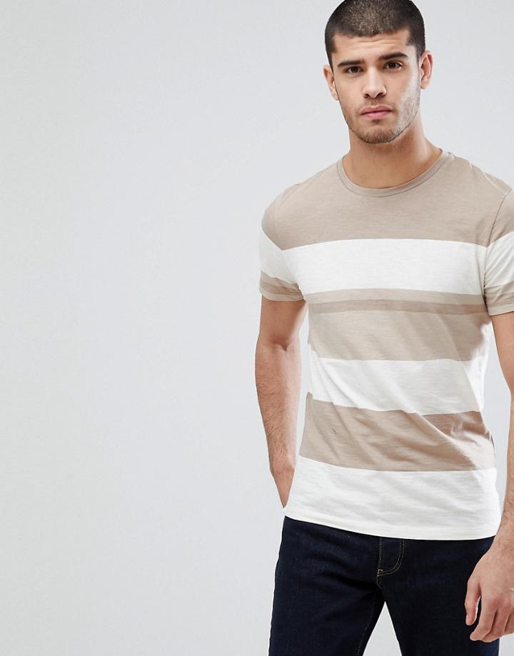 Selected Homme T-shirt With Block Stripe - Brown