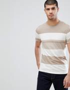 Selected Homme T-shirt With Block Stripe - Brown