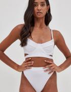 4th & Reckless Hera Button Detail Rib High Leg Bikini Bottom In White