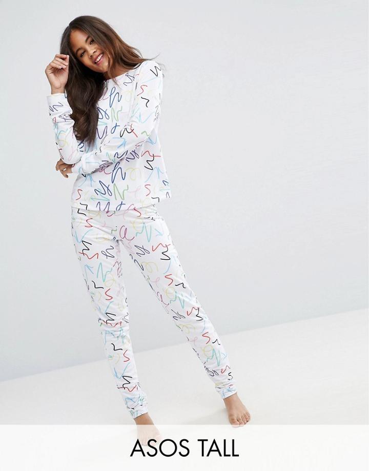 Asos Tall Lounge Jogger In 80's Scribble Print - Multi