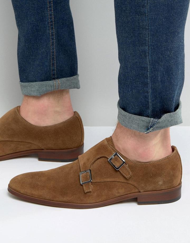 Dune Rhode Island Suede Monk Shoes - Beige