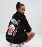 Crooked Tongues Oversized Hoodie Dress In Black With Wisdom Back Print - Black