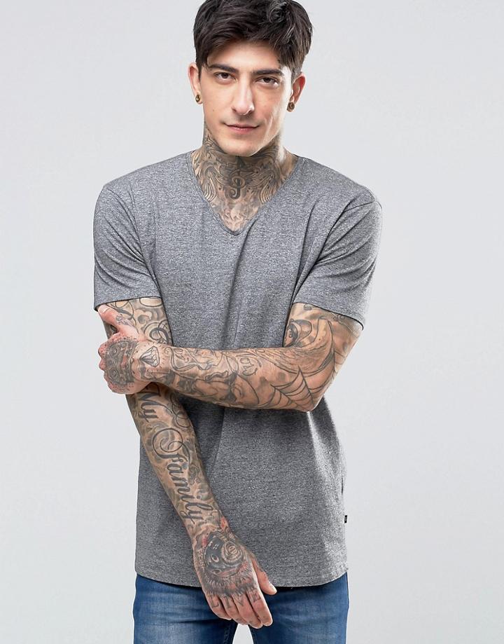 Scotch & Soda T-shirt Crew Neck In Stretch Slim Fit In Charcoal Marl - Gray