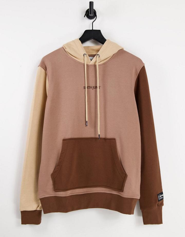 Sixth June Color Block Hoodie In Brown