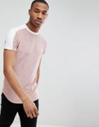 Asos Design T-shirt In Towelling With Contrast Shoulder Panel In Pink - Pink