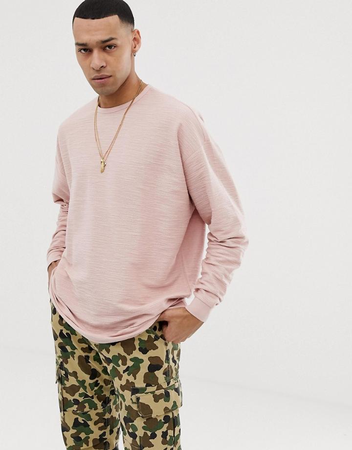 Asos Design Oversized Longline Long Sleeve T-shirt With Bellow Sleeve In Interest Fabric In Pink - Pink