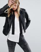 Mango Faux Leather Stud Detail Biker Jacket - Black