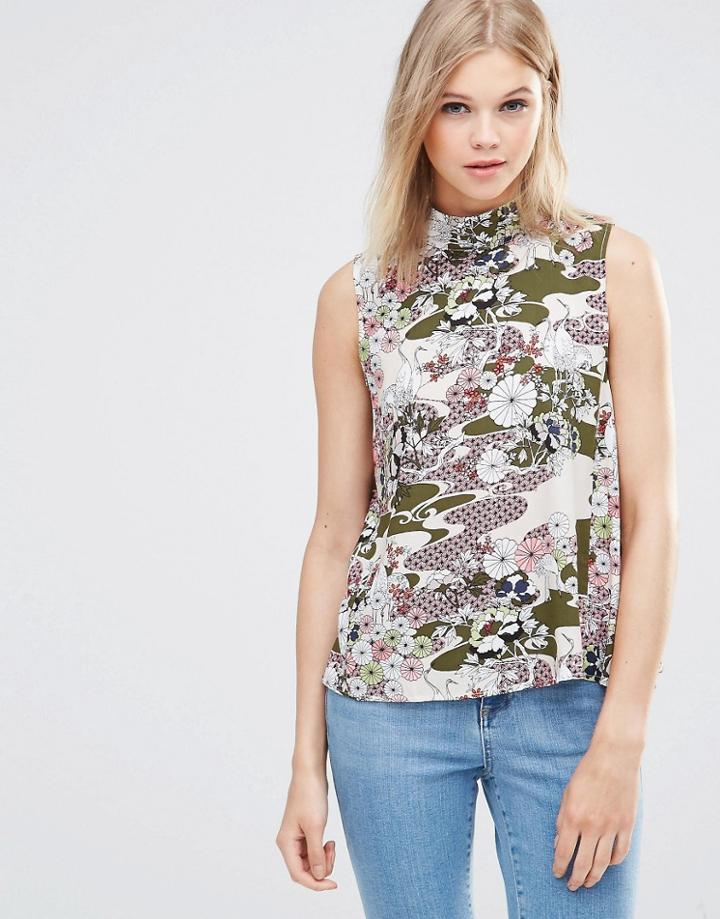 Vero Moda Lei Sleeveless Printed Top In Green - Ivy Green
