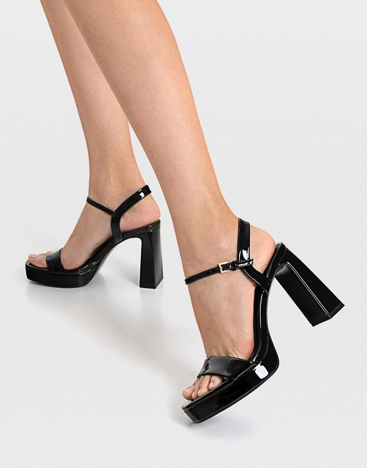 Stradivarius Platform Heeled Sandals In Black